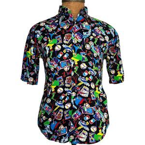 Vintage NEXT EXIT Baseball Button Down Large Short Sleeve Multicolor Party Gag